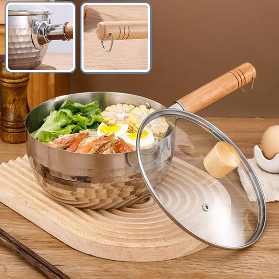 casserole inox couvercle manche bois solide crochet